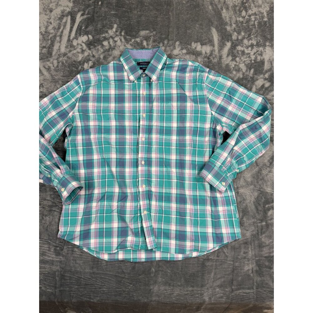 Crown & Ivy Mens XXL Classic Fit Long Sleeve Green Plaid Button Down Shirt